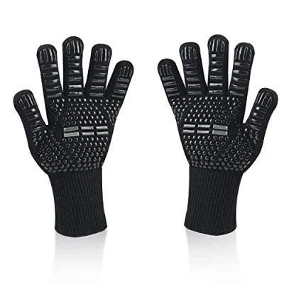 Imagen de Newpop Guantes Barbacoa Altas temperaturas Largos, Resistentes al Calor hasta 800℃, Universal Ignifugo Antideslizantes, para Cocina, Parrilla, Hornear, Microondas, Chimenea (Negro)
