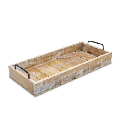 Imagen de bandeja decorativa de madera, aspecto desgastado, con asas metal, 45 x 20 cm, para servir y velas, rectangular, servir, decoración mesa, tabla natural Navidad