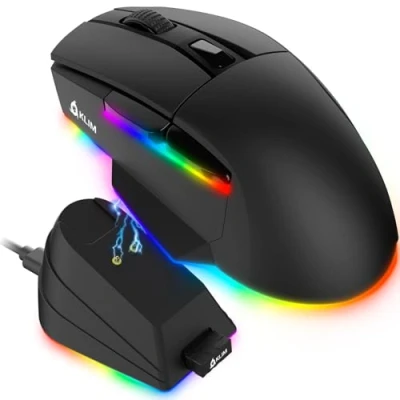 Imagen de KLIM Blaze X Nuevo 2024 Ratón Gaming Inalámbrico Recargable RGB con Base de Carga + Sensor Alta precisión Batería Duradera hasta 12000 dpi y Cable PC, PS5, PS4 Negro