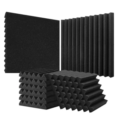 Imagen de VEVOR Paneles de Espuma Acústica, 30,5 x 5 cm, Pared Insonorizados Piramidales, Resistentes al Fuego, Absorbentes Sonido para Paredes y Techos Estudios, Negro, 36 uds