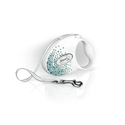 Imagen de Flexi Glam Splash Ocean Tape Correa retráctil pequeña para Perros de hasta 12 kg, Color Blanco Perla