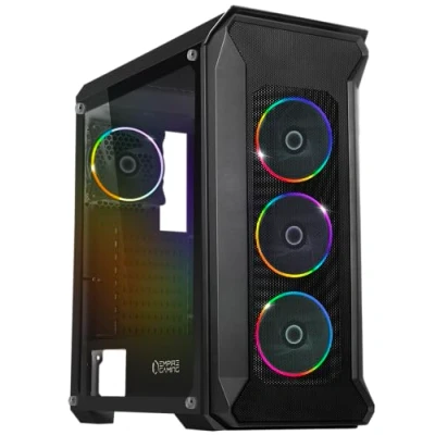 Imagen de EMPIRE GAMING Caja PC Gamer DarkWitcher ARGB Torre Mediana ATX Frontal Metal Mesh y Pared Lateral de Vidrio Templado 4 Ventiladores 5 Voltios PWM LED RGB direccionables 120 mm Negro