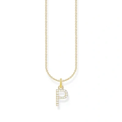Imagen de THOMAS SABO Collar de plata chapada en oro con circonitas y letra P KE2255 414 14