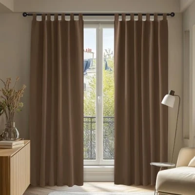 Imagen de Deconovo Cortinas de Salon para Ventana Habitación con Aislamiento Térmico Anti Ruido Trabillas 2 Paneles 140 x 175 cm Marrón