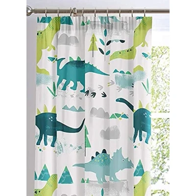 Imagen de Bedlam Dino Par de Cortinas Plisadas Que Brillan en la Oscuridad, Algodón Tela Poliéster, Pencil Pleat Curtains