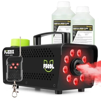 Imagen de Fuzzix F509L máquina de humo mini con efecto luz 9 LEDs RGB y 2 litros líquido niebla, 500W mando a distancia, fiesta, humo, Halloween