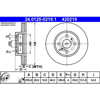 Imagen de ATE 24.0120 0219.1 Disco de freno 255,0 20,0 4 100,0 ventilado revestido