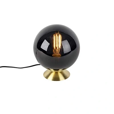 Imagen de Qazqa Art Déco Lámpara de mesa Deco latón vidrio negro PALLON/Acero Esfera Adecuado para LED Max. 1 x 25 Watt