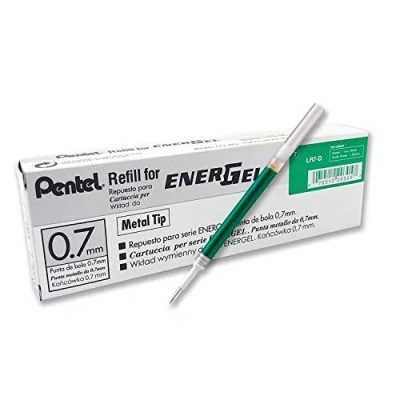 Imagen de Pentel LR7 D Cartucho de Tinta Gel Recambio (Punta Metal, 0.7 mm), Color Verde