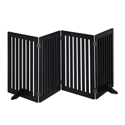 Imagen de Relaxdays Barrera Seguridad Niños, Valla Protectora Plegable, 92 x 206,5 cm, Cerca Perros y Mascotas, con Patas, Negro, Tablero de Fibras
