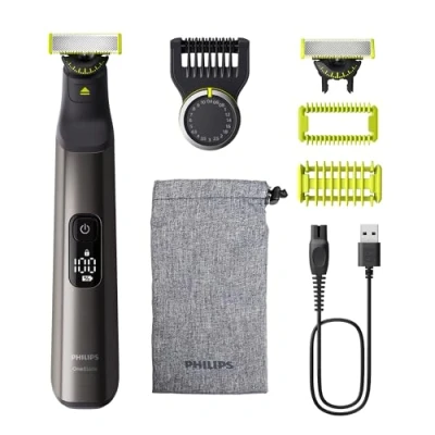 Imagen de Philips OneBlade Pro 360 Auténtico Barbero, afeitadora y recortadora eléctrica facial corporal, 2x cuchillas, 1x peine de 20 longitudes, kit funda blanda, QP6552/30