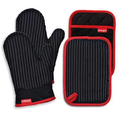 Imagen de Coziselect Guantes de Horno, Cocina Resistentes al Calor, Juego Horno y Agarraderas 4, Manoplas Adecuado para Cocinar, Hornear, Asar a la Parrilla, Negro