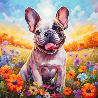 Imagen de kits de cruz estampada, bulldog francés animado, para adultos, fáciles contar principiantes, 16 x 20 pulgadas