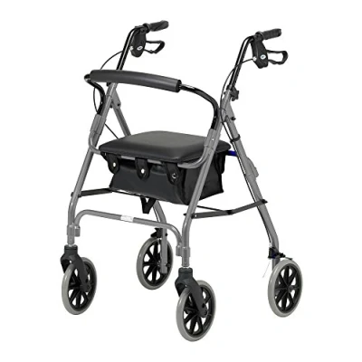 Imagen de Days Andador de Cuatro Ruedas Ligero y Plegable con Asiento Acolchado, Frenos Bloqueo, Mangos Ergonómicos Bolsa Transporte, Ayuda para la Movilidad Limitada, Cuarzo, Pequeño