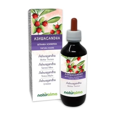 Imagen de Ashwagandha o Ginseng indio (Withania somnifera) raíces Tintura Madre sin alcohol Naturalma Extracto líquido gotas 200 ml Complemento alimenticio Vegano