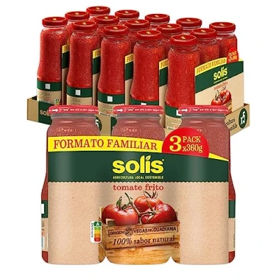Imagen de SOLÍS Tomate Frito Clásico Frasco Cristal Tripack Pack de 5 x 3 frascos 360g sin gluten