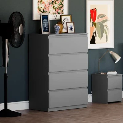 Imagen de Vida Designs Denver Cajonera con cajones, Madera de ingeniería, Gris, 4 Drawer