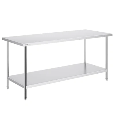 Imagen de VEVOR Mesa de Preparación Acero Inoxidable 183 x 76 86 cm Carga 150 kg Trabajo Metal Resistente con Estante Inferior Ajustable para Cocina, Restaurante, Garaje, Patio Trasero