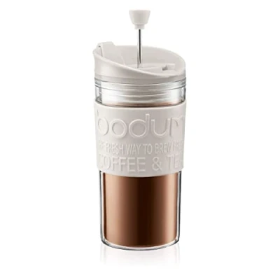 Imagen de Bodum Travel mug con émbolo y Tapa Extra, Blanco Crema, 350 mililitros