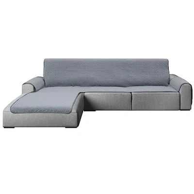 Imagen de GFD Cubre Sofa Chaise Long, Funda para Sofá Longue L Ajustable, Forros Sofás Antideslizante, Fundas Acolchado, Protector Duradero Perros Gatos Mascotas (Izquierda, Gris)