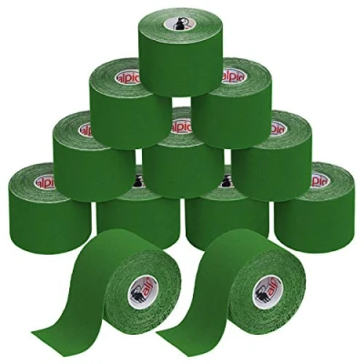 Imagen de ALPIDEX Cinta Kinesiología Tape 5 m x cm Muscular E Book Ejemplos Aplicación, Color:verde, Cantidad:12 rollos
