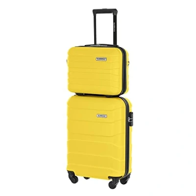 Imagen de BARRENS Maleta de Cabina + Estuche Viaje Equipaje Mano 55x40x20cm 34l Bolsa cosmética 31x35x18cm 17l Material ABS Resistente Amarillo