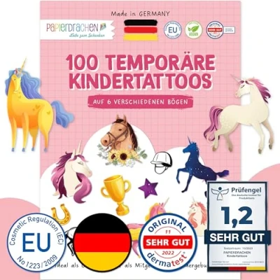 Imagen de 100 tatuajes para pegar niños respetuosos con la piel de los caballos diseños como regalo cumpleaños o idea Vegano.