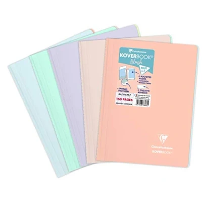 Imagen de Clairefontaine 376481C Cuaderno de espiral Koverbook Blush (A4, 21 x 29, 7 cm, 160 páginas grandes azulejos, Papel blanco 90 g, Cubierta polietileno opaca color aleatorio