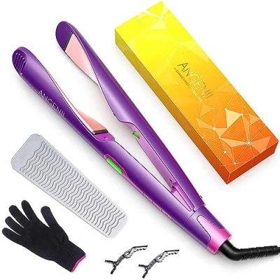 Imagen de ANGENIL Plancha y rizador de cabello 2 en 1 profesional rizadora una alisadora doble voltaje con pantalla LCD digital