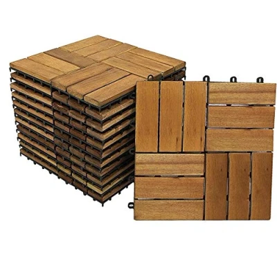 Imagen de SAM Juego de 33 baldosas Madera 02 para 3 m², Azulejos Acacia, con 12 Listones jardín, terraza, balcón, Suelo Drenaje