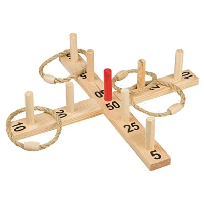 Imagen de Idena 40199 Juego de Madera para lanzar 9 Varillas y 4 Anillos sisal niños Adultos, Popular Deportes al Aire Libre Verano, jardín o Parque, Color