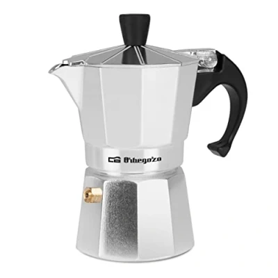 Imagen de Orbegozo KF 200 Cafetera italiana de aluminio, 2 tazas capacidad, mango ergonómico, tapón seguridad, filtro desmontable