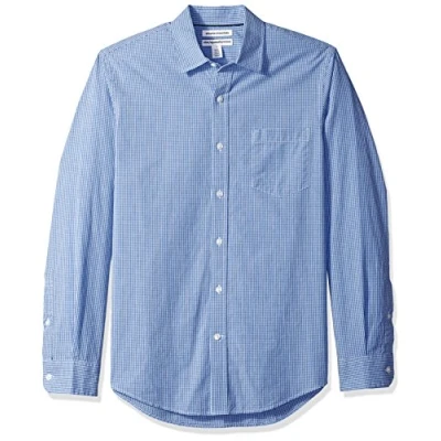 Imagen de Amazon Essentials Camisa de Popelín Manga Larga y Ajuste Entallado Hombre, Azul Guinga, M