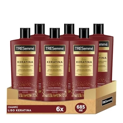 Imagen de TRESemmé Champú Liso Keratina para pelo encrespado o dañado con aceite de Marula y Pack 6 x 685