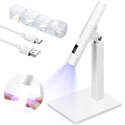 Imagen de KINGOZOYI Lampara Uñas Semipermanentes, Mini UV Led Uñas, Secador de Portátil con Soporte y 2 Temporizador 45/60S para Manicura Resina Gel DIY Arte Blanco, USB Recargable