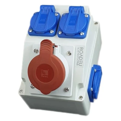 Imagen de RoadEu Toma de pared combi CEE 16A 3x Schuko 230V Distribuidor corriente IP44 para obras interiores y exteriores