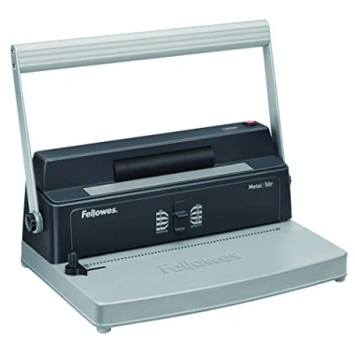 Imagen de Fellowes, Metal 50R, Encuadernadora manual de espiral metálico, uso frecuente, con rodillo insertador eléctrico, negro