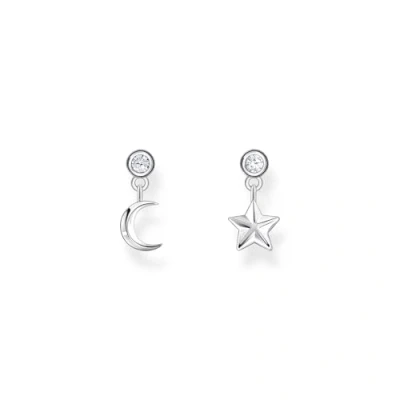 Imagen de Thomas Sabo Pendientes con colgante de luna y estrella, Plata chapada en oro H2293 414 14, talla única, ley, Circonia cúbica