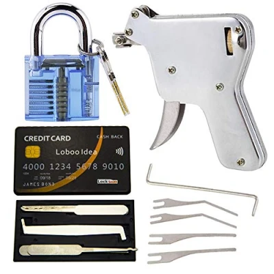 Imagen de Loboo Idea Pistola de ganzúas con kit herramientas para recoger cerraduras tarjetas crédito y candado azul cerrajería abridor cerradura puerta (UP)