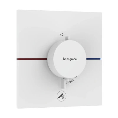 Imagen de hansgrohe ShowerSelect Comfort E, termostato empotrado con una salida adicional, grifo botón de seguridad (SafetyStop) a 40C, rectangular para ducha y bañera, 1 función, blanco mate