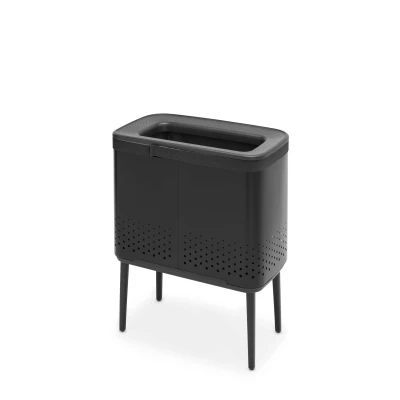 Imagen de Brabantia Cubo Para colada Bo Hi 60 L Cesto ropa sucia 2 compartimentos Tapa Quick Drop Funda de algodón extraíble Portátil e higiénico dormitorio, baño Negro Mate