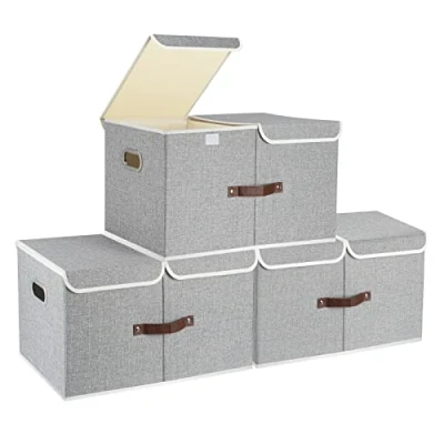 Imagen de TYEERS Caja de Almacenaje con Compartimentos Extra Grande, Tela, Plegable, Organizadora, 55x33x30 cm, Juego 3, Gris