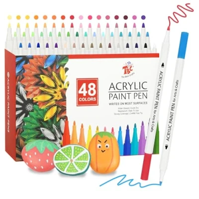 Imagen de TBC The Best Crafts Rotuladores Acrilicos : 48 Colores Permanentes de Colores,Rotuladores Pintura Acrilica,para Roca, Cristal, Cerámica, Plastico, Tela, Madera