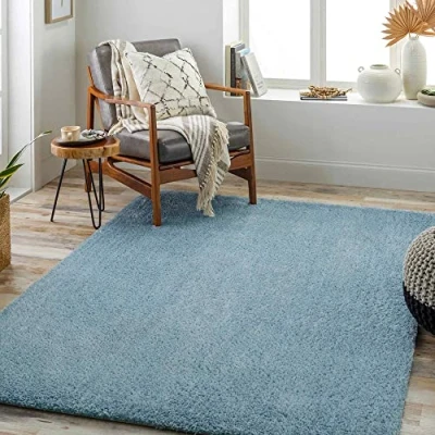 Imagen de Surya Shaggy Rug Alfombra Salon Grande Habitacion, Dormitorio Pelo Largo Berber Abstracta, Grueso y Esponjoso de 160x213cm, Azul