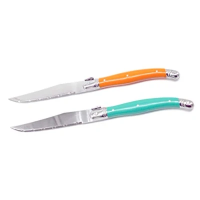 Imagen de Nirosta FACKELMANN Cuchillo Navaja Cortar Carne Mesa Hoja Acero Inoxidable Mango Polipropileno Naranja y Verde 2 uds, 23,5x2x1cm