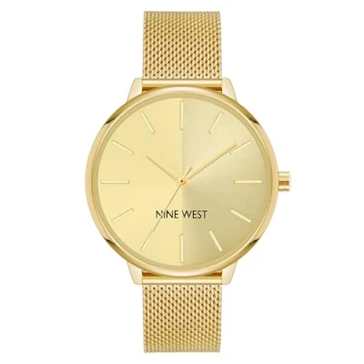 Imagen de Nine West Reloj analógico para Mujer de Cuarzo japonés con Correa en Acero Inoxidable NW/1980CHGB, Oro