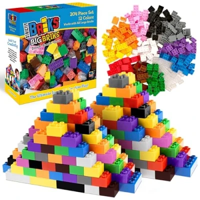 Imagen de Strictly Briks Toy Bloques de construcción grandes para niños y pequeños, juego ladrillos edades 3 años en adelante, 12 colores del arcoíris, 204 piezas