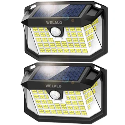 Imagen de WELALO Lámparas solares para exteriores con detector de movimiento, 【2 unidades】 188 LED luces solares, 270 exterior, 3 modos, lámpara solar pared IP65, resistente al agua,