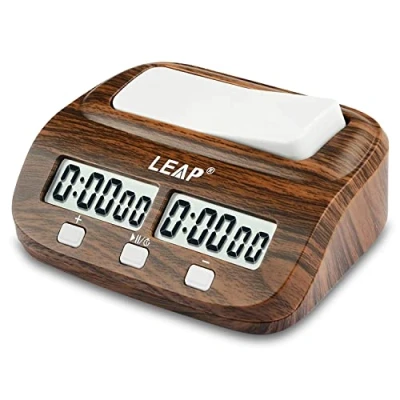 Imagen de LEAP Reloj de ajedrez con alarma cuenta regresiva y funciones retardo para juegos mesa 2 jugadores, aspecto clásico grano madera