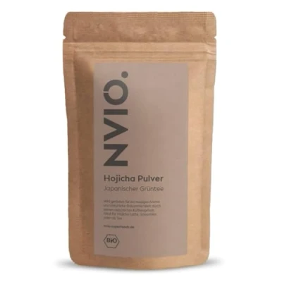 Imagen de NVIO. Polvo orgánico DE Hojicha Japón, 100 g, tostado, nuez suave y baja en cafeína, certificado ÖKO 006
